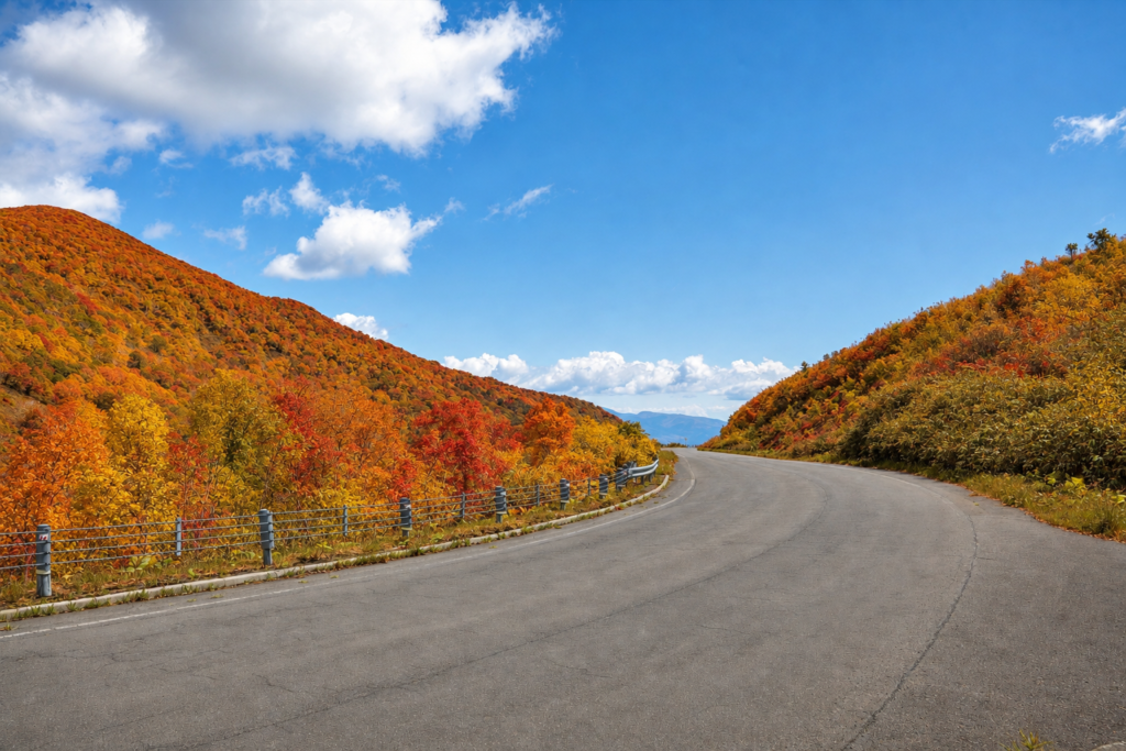 ニセコ山系の紅葉を抜けるパノラマライン